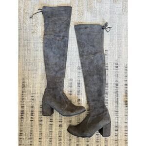 Stuart Weitzman Highland Over the Knee Boots Gray Suede Size 9.5M Block Heel.
